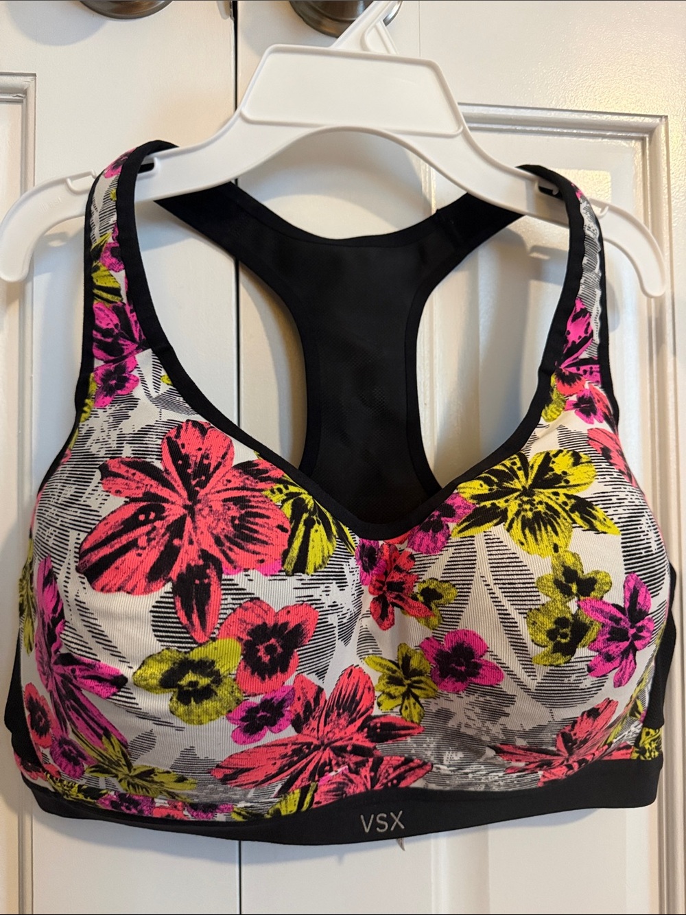 VSX Victoria’s Secret Floral Racerback Sports Bra in Hot Pink, Yellow & Black